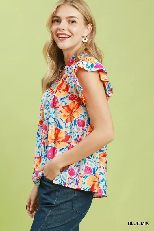 Smocked Yoke Ruffle Sleeve Floral Blouse 8ac78c89-1d82-4d3e-bb60-31da250611e4-Max-Origin