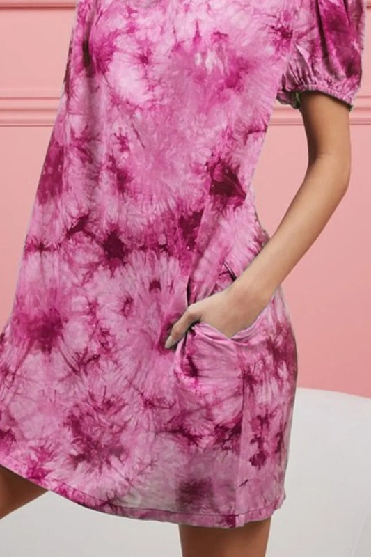 Puff Sleeve With Side Pockets Tie Dye Dress 8adc8076-5c50-4548-b113-0e028370ca3a-Max-Origin