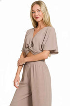 Zenana Woven Airflow Twisted Top & Wide Leg Pants Set 8adcf5b1-6be6-4391-90db-ba312de9f9fc-Max-Origin