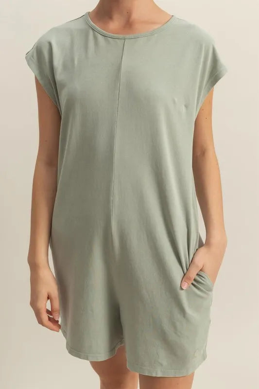 Round Neck Cap Sleeve Relaxed Fit Breezy Romper 8ae128c0-a331-49c8-8c19-afd0d5040722-Max