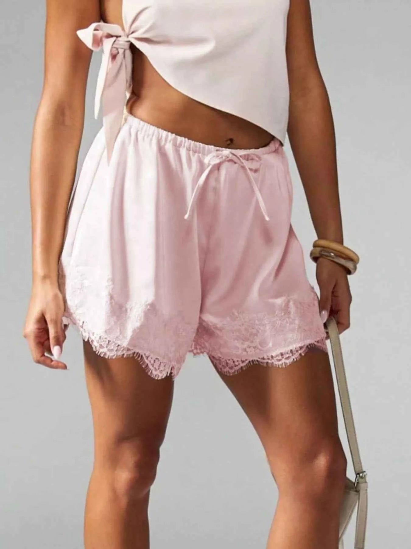 Lace Trim Drawstring Casual Shorts 8aea7156-2f3f-413b-9ff1-efc6b42d6dce-Max-Origin