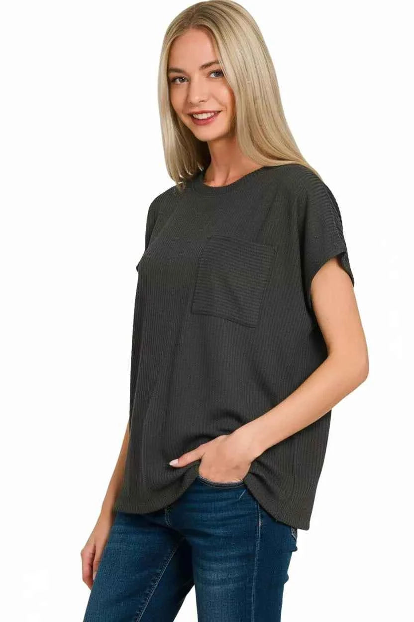 Zenana Raised Rib Front Pocket Boxy Top 8aec7610-4bde-42bd-9d37-f9796640a11e-Max-Origin