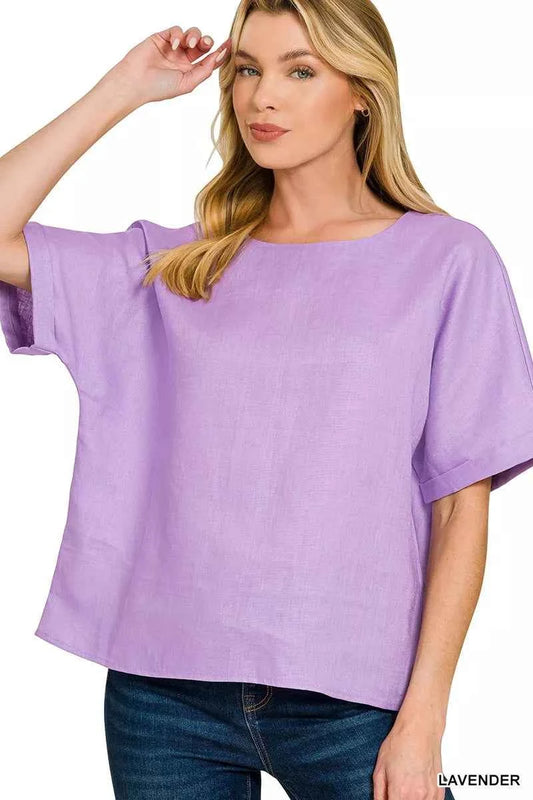 Zenana Linen Round Neck Cuffed Sleeve Top LAVENDER 8af84a2c3862446da347ee08d30afa93-Max-Origin