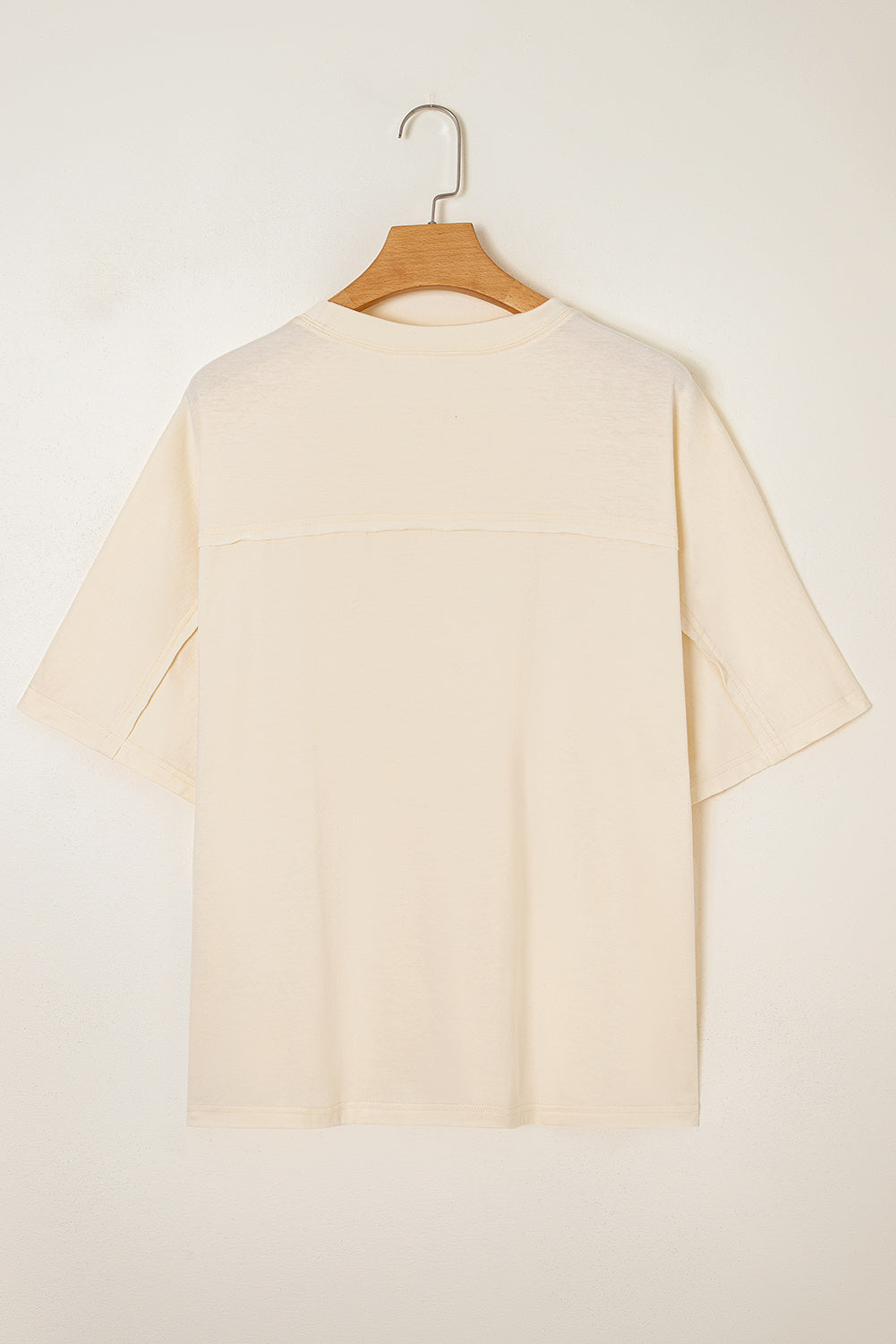 Sky Blue Flower Patched Exposed Stitching Trim Loose Tee 8af8a75e77577195