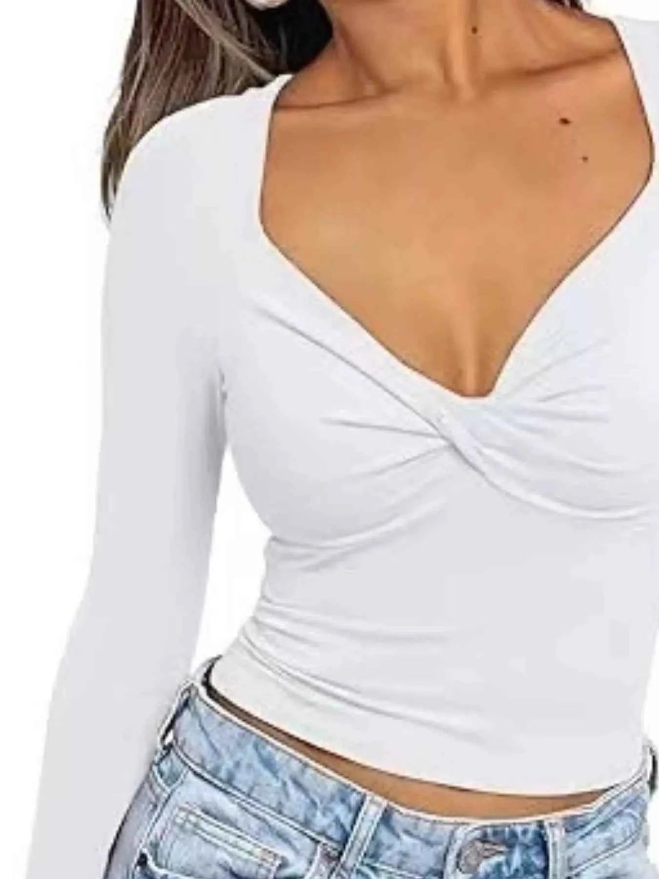 Twist Front Long Sleeve Fitted T-Shirt 8afa514b-a2f0-4768-bbeb-e491d395fd70-Max-Origin