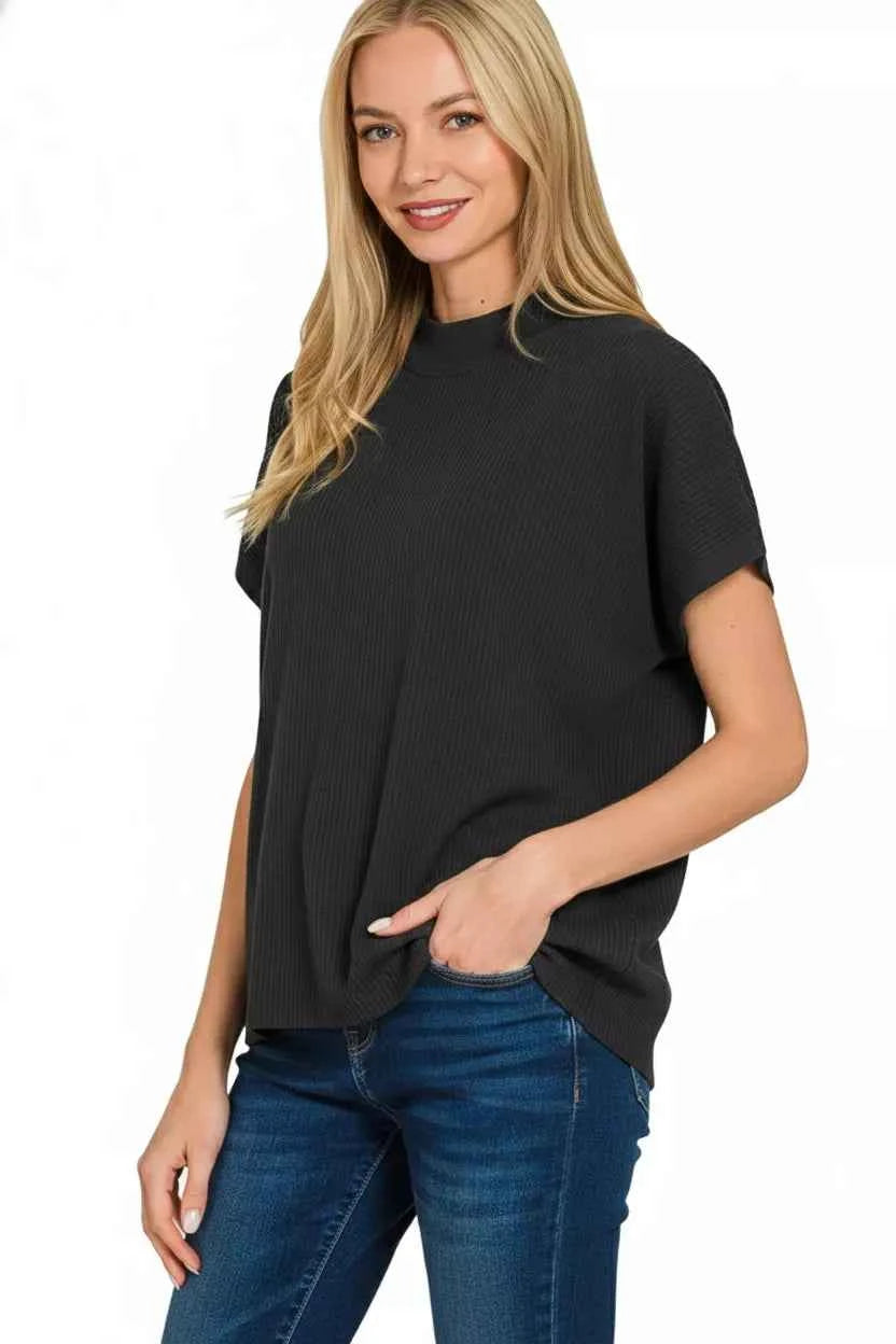 Zenana Viscose Mock Neck Short Sleeve Boxy Sweater 8afe2248-61c6-4643-b897-013cc8d8ec79-Max-Origin