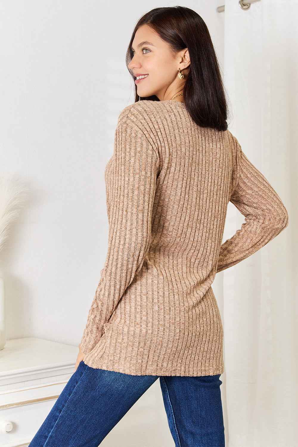 Double Take Notched Neck Ribbed Long Sleeve T-Shirt 8afe9a797e484cee85a023408c1c2566-Max