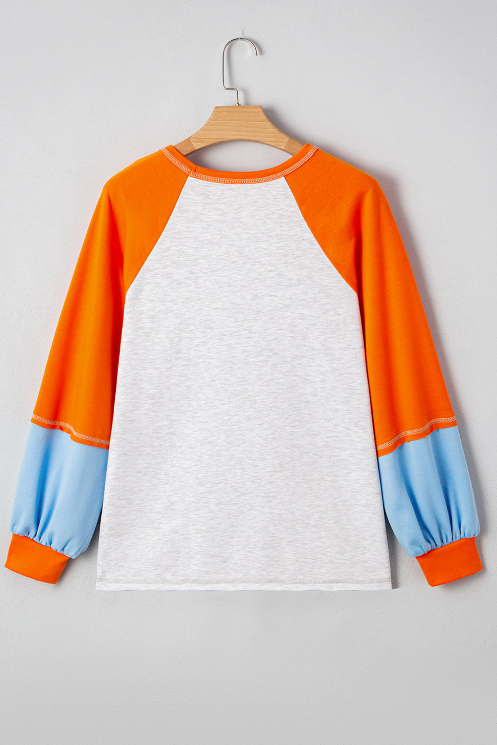 Light Grey HELLO PUMPKIN Patch Application Graphic Colorblock Raglan Sleeve Top Light Grey 65%Polyester+35%Cotton 8affa92d2bcea942