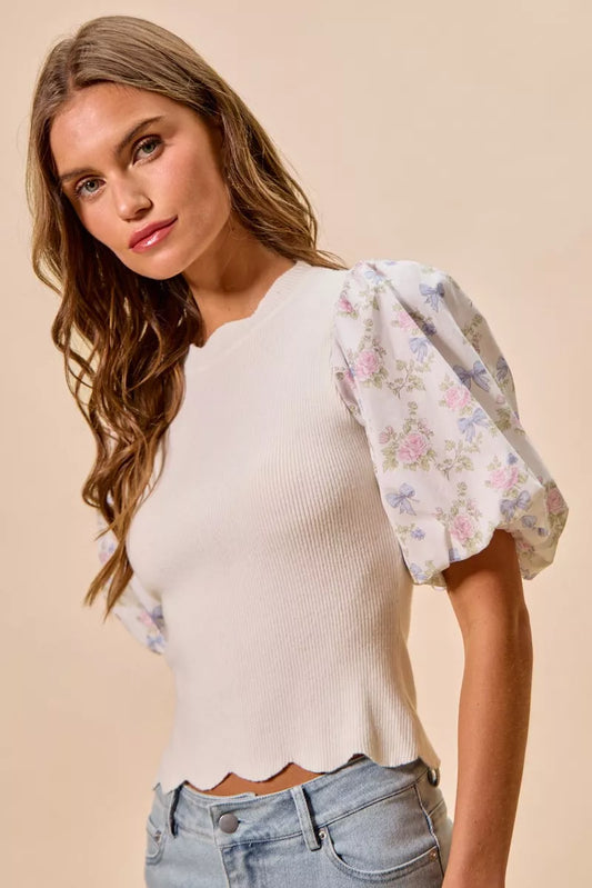 Floral Cotton Contrast Sleeves Scallop Sweater Top 8b0bc77d-8d3e-4d14-8ab6-840741b4d9ab-Max-Origin