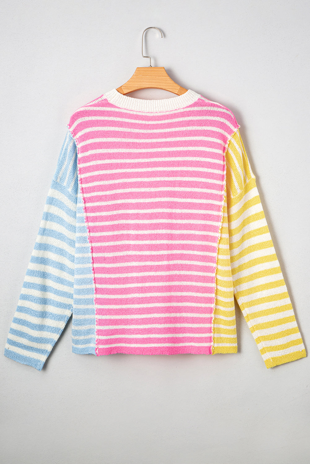 Multicolour Colorblock Striped Patchwork Dolman Sleeve Slit Sweater 8b1148e50b028ce0
