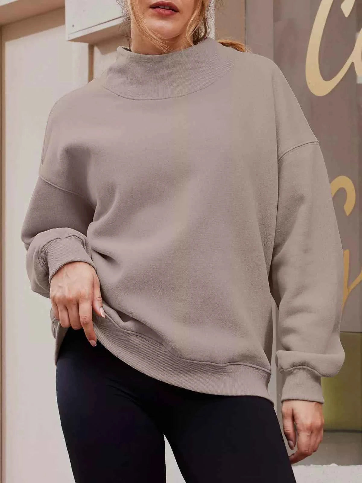Mock Neck Dropped Shoulder Sweatshirt Mocha 8b124fd4-22be-4f50-a57d-7cc789d048a6-Max-Origin