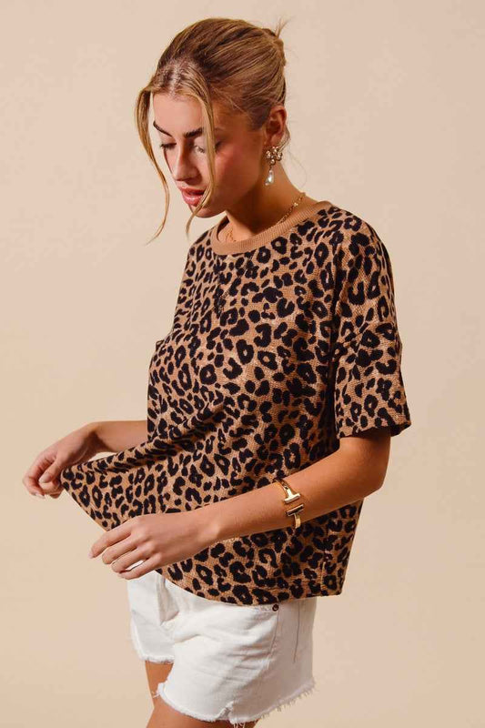 Leopard Thermal Waffle Knit Loose Fit Top 8b2844a6162c4305b1b58c07e275f305-Max