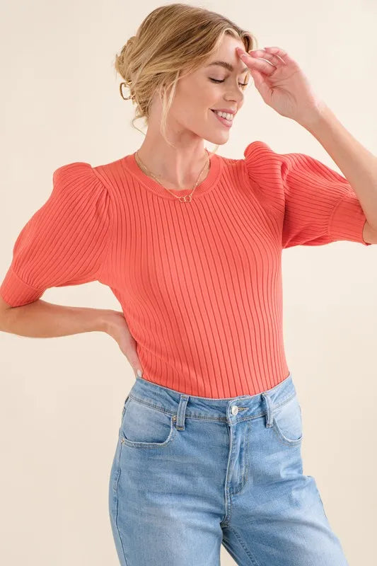 And The Why Puffed Half Sleeve Rib Basic Bodysuit Coral 8b2ab4b0d9de4c6a8d0c8c69101329b6-Max-Origin