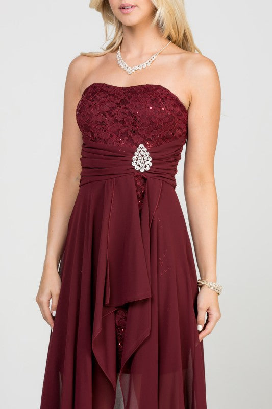 Women’s Strapless Chiffon High-Low Dress – Lace Bodice Open Back Cocktail Dress 8b3b27cc-b50b-437f-83ad-ab996d77958f