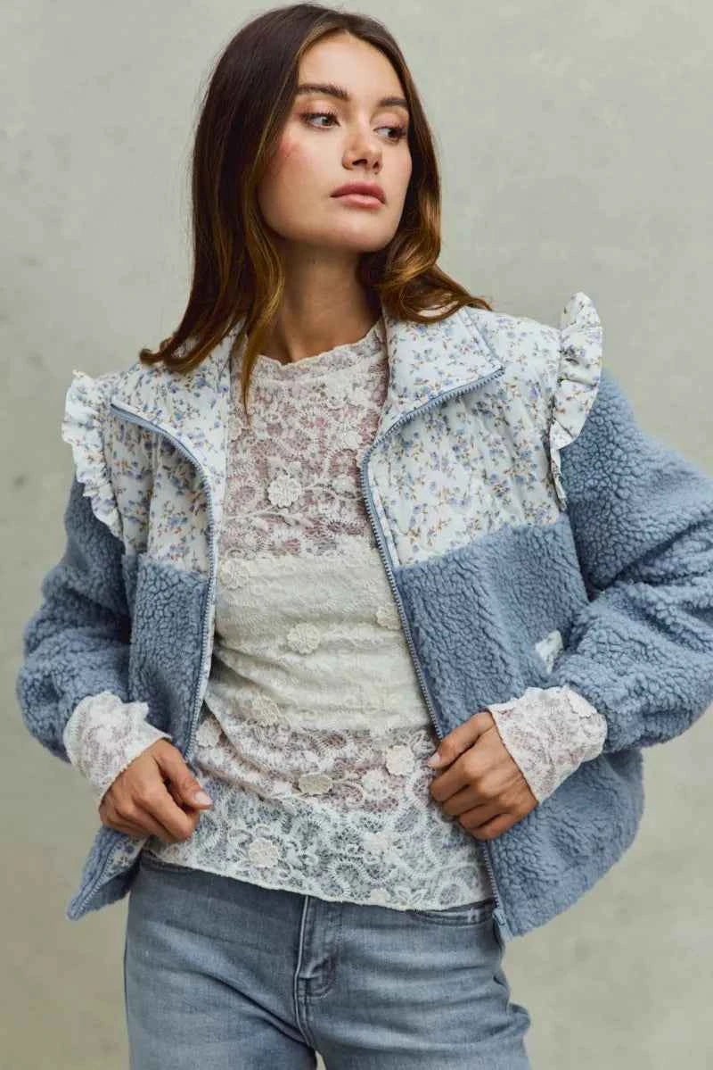 SO ME Faux Fur Sherpa Pull Jacket with Floral Contrast 8b3d8d43e2c143ad80b48d2f099279f1-Max-Origin