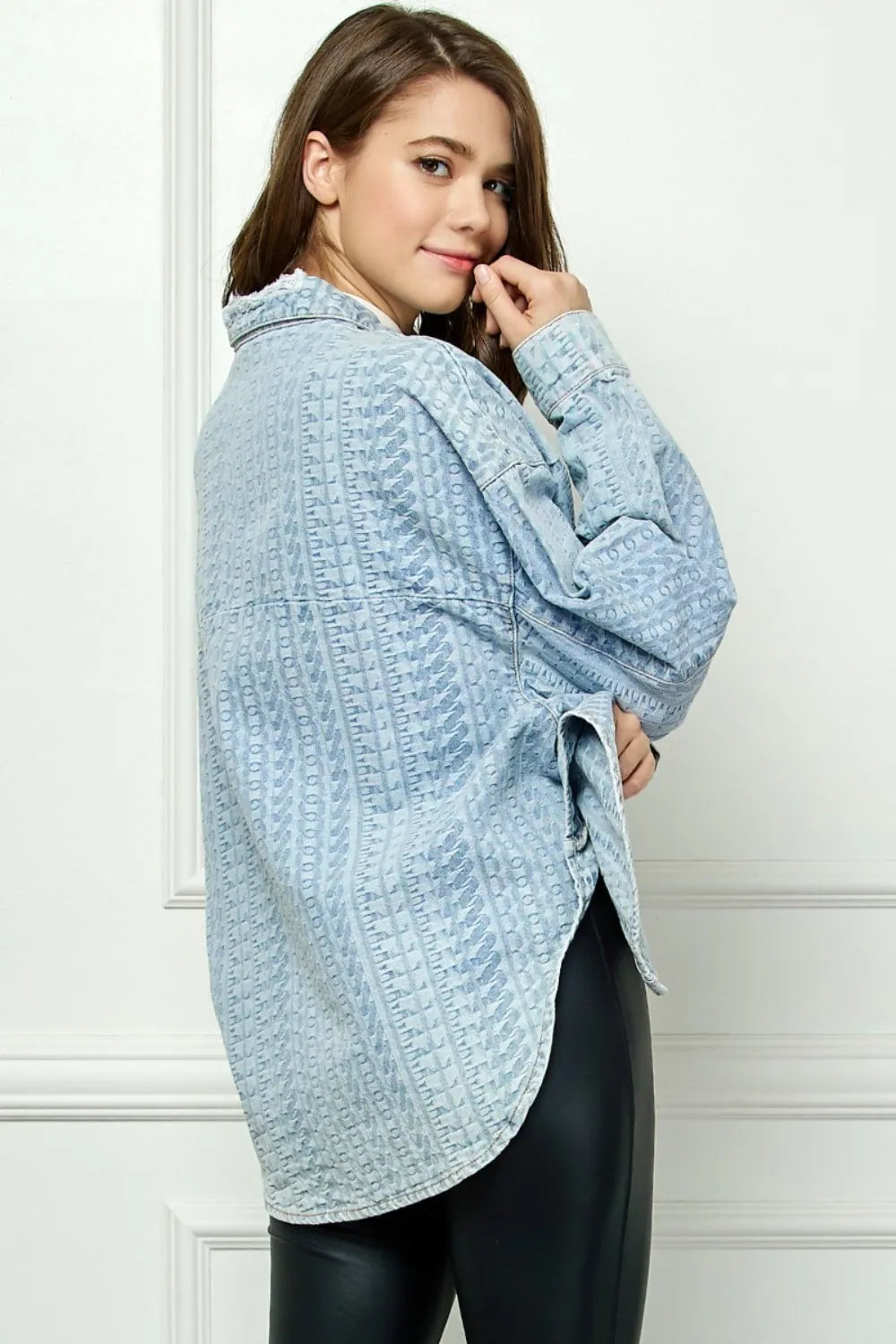 Veveret Button Up Dropped Shoulder Denim Top 8b3e1b77-863e-447c-888e-38343920faec-Max