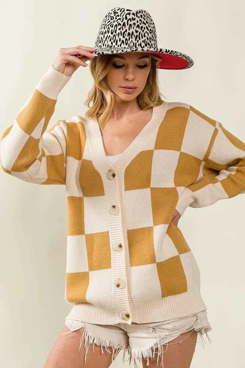 BiBi Checked V-neck Cardigan 8b3f67365c9740bca0dc664eaddc9fa6-Max-Origin