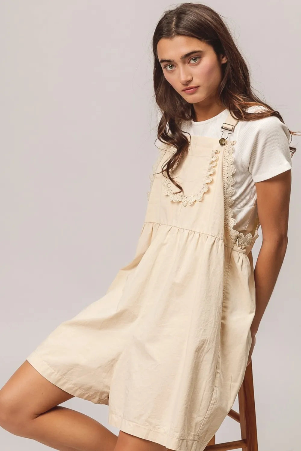 BiBi Back Patch Pocket Lace Trim Rompers Oatmeal 8b3f77e5-bcb6-4b84-9230-80f7f0bb2546-Max