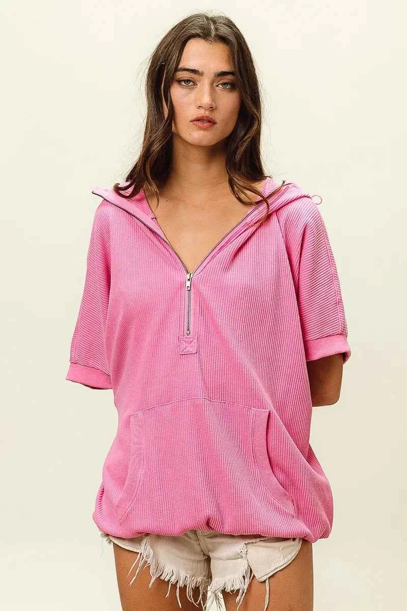 BiBi Vintage Washed Waffle Thermal Hoodie PINK 8b437487b368462a877741477427a76e-Max-Origin