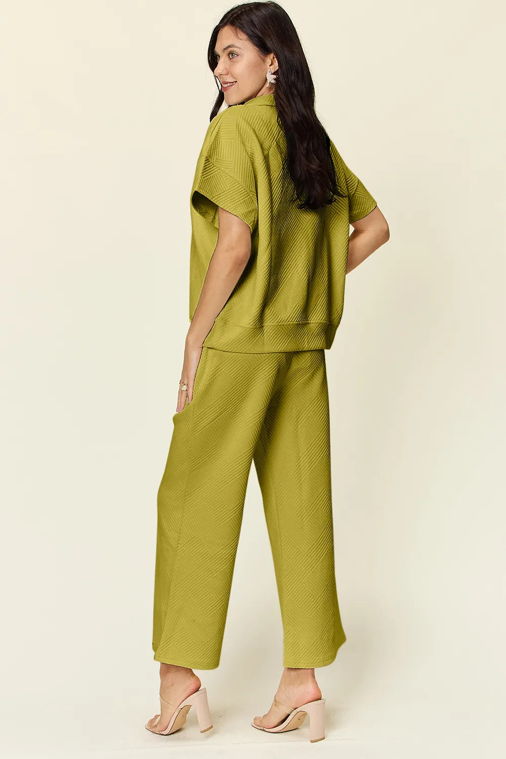 Double Take Full Size Texture Half Zip Short Sleeve Top and Pants Set 8b49d9a7-2ff4-4a25-8a60-b9e1d05b817b-Max