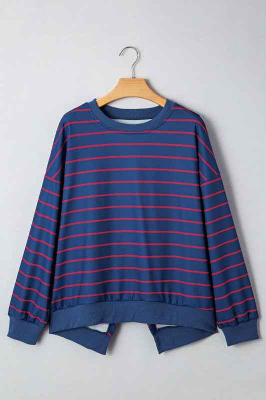 Stripe Overlap Drop Shoulder Pullover Sweatshirt 8b4f3003-1bbd-45f8-b45a-7c3347fa4bd4