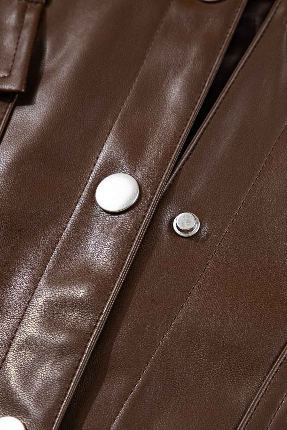 Chicory Coffee Flap Pocket Drawstring Hem Leather Jacket 8b688e3cb586c283