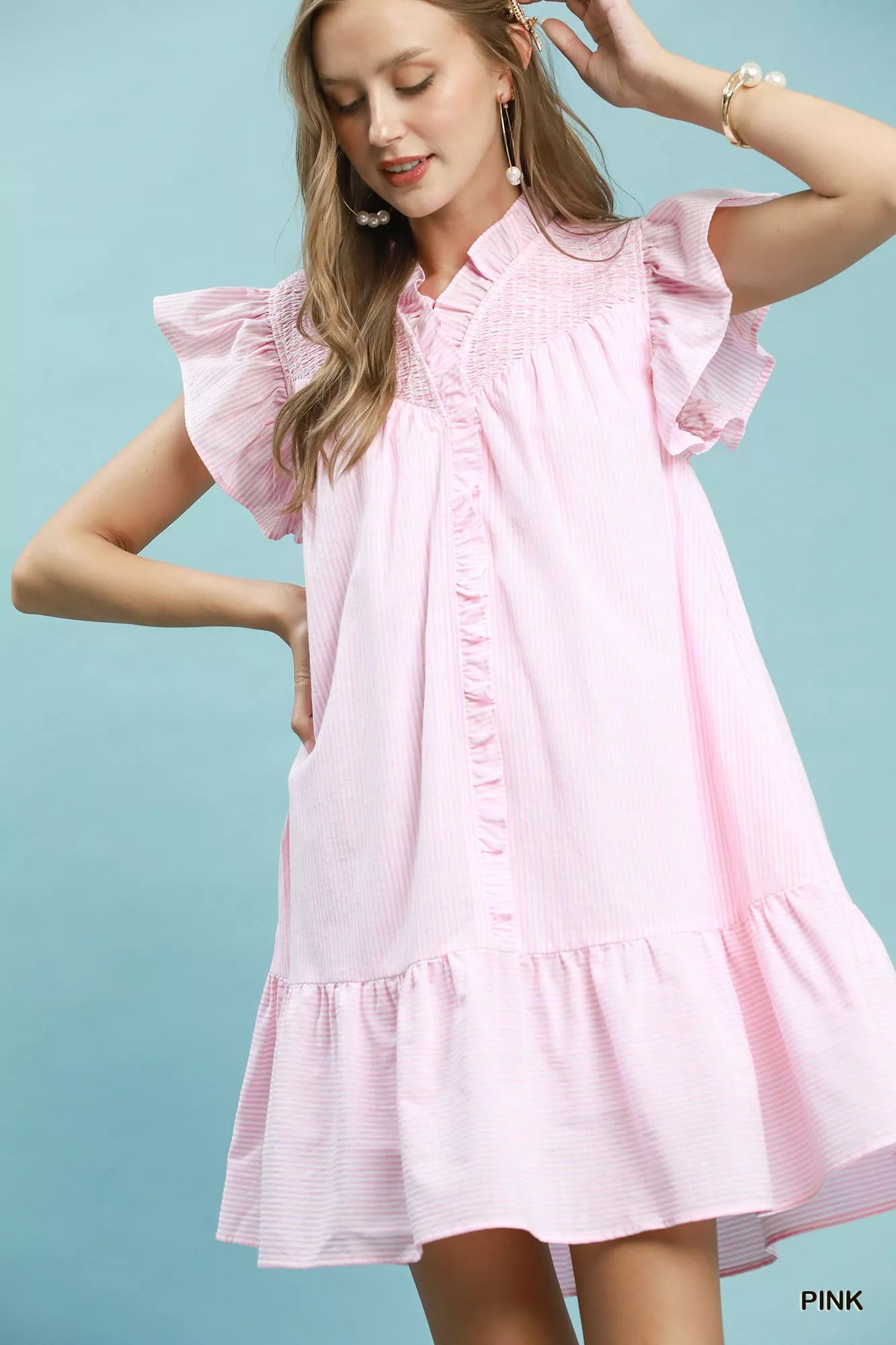 Stripe Smocked Yoke Ruffle Dress PINK 8b6922b5-026c-448c-8cff-f341792decc4-Max-Origin