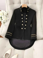 Decorative Button Hight-Low Blazer with Cuff Trim 8b6a3787f71049f2b56bf2eb4ae8cf37-Max-Origin