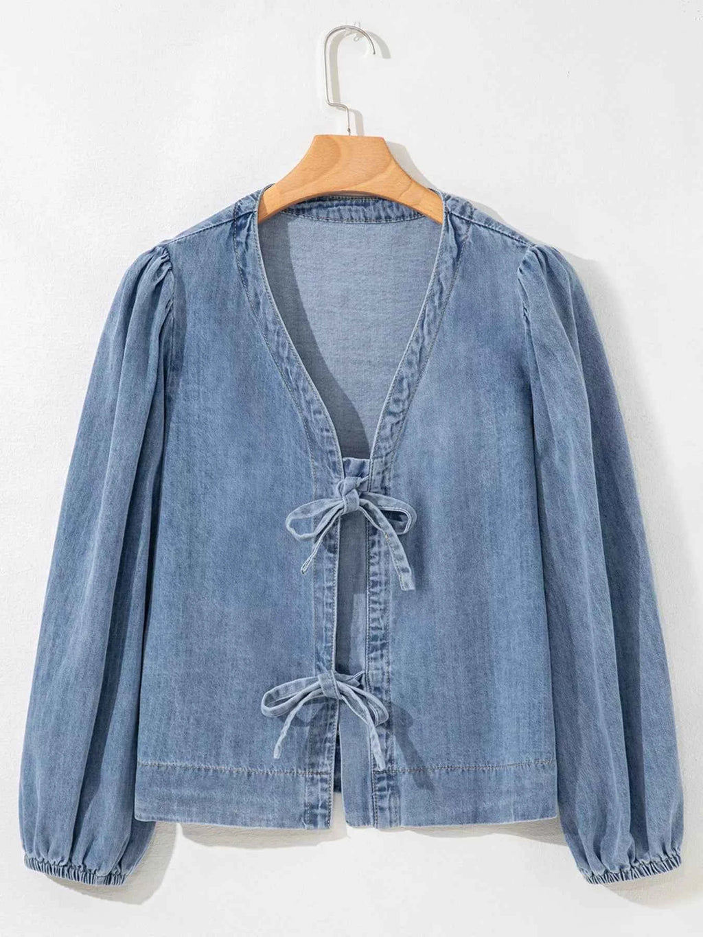 Tied Front Puff Sleeve Denim Top 8b8893b1a35c4c4191462306a32a48f0-Max-Origin