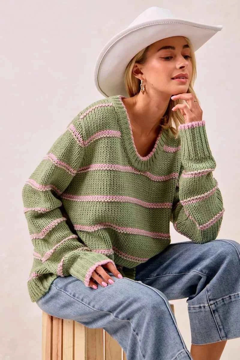 BiBi Striped Long Sleeve Sweater 8b939737d6ca416a986358f5bee260a0-Max-Origin