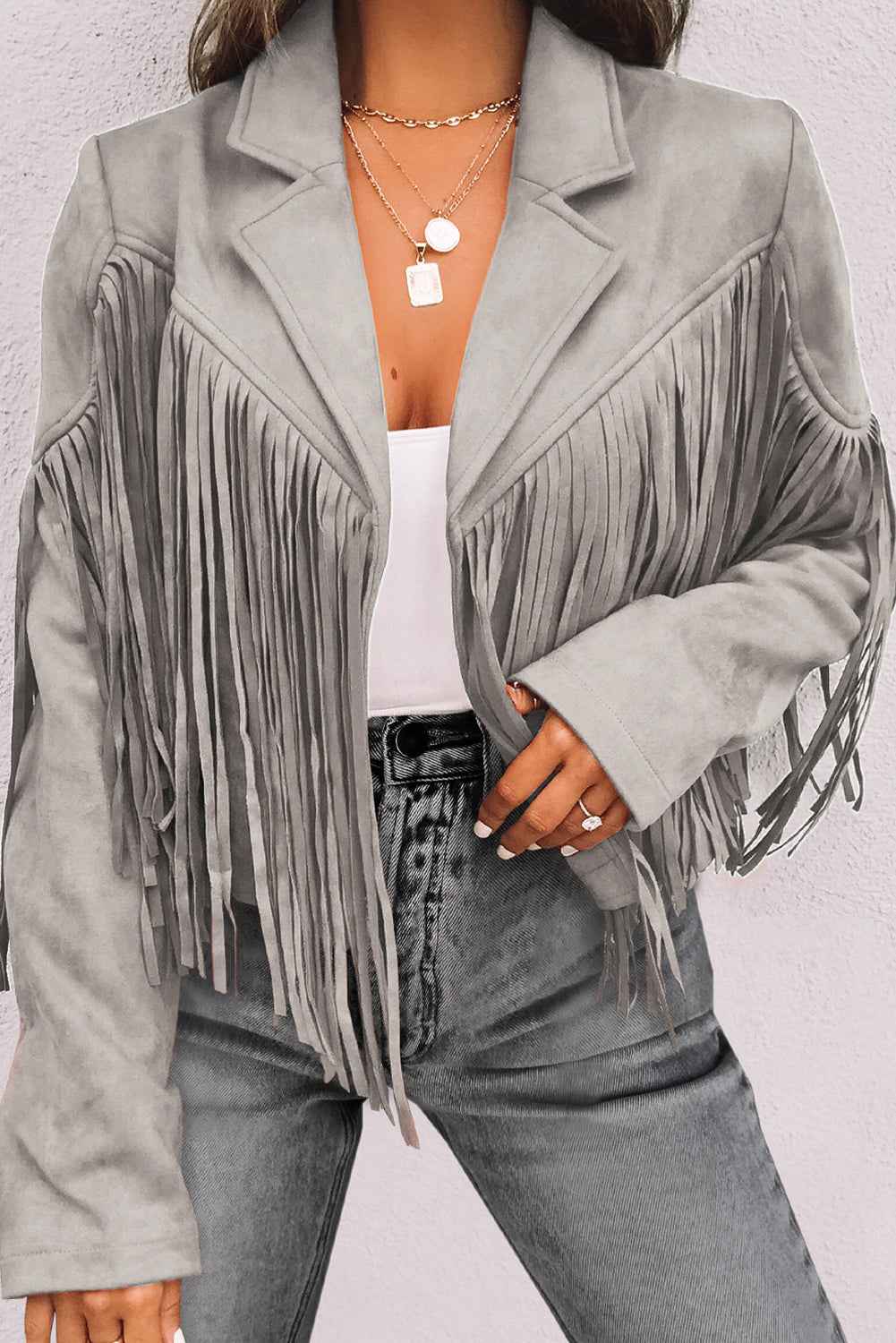 Green Cropped Fringe Faux Suede Jacket 8b93d0a474e3f684