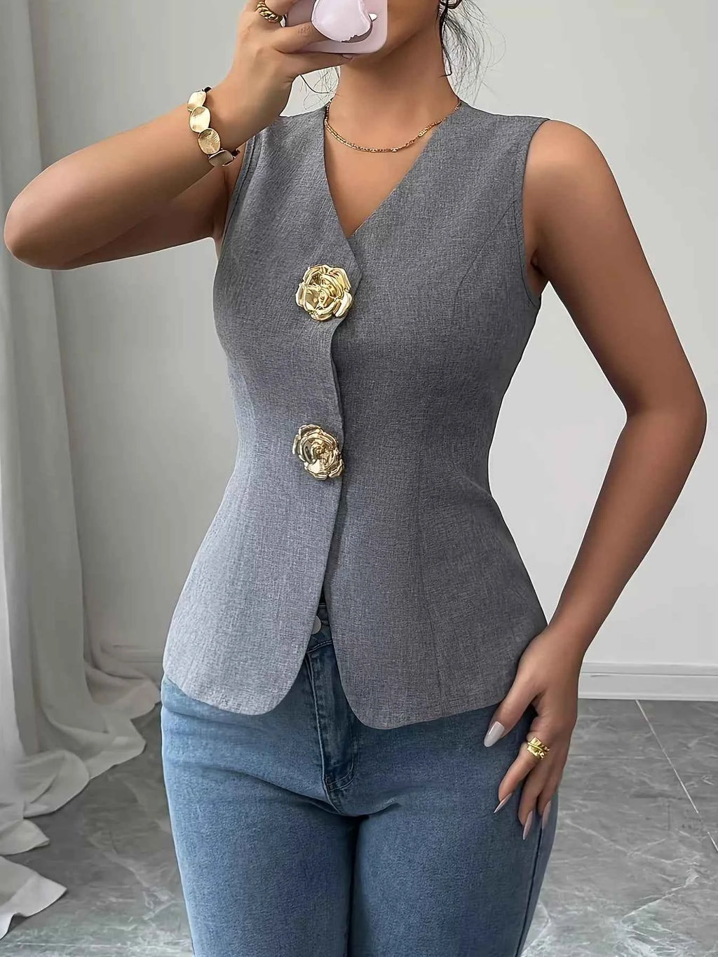 Flower Button Vest Coat 8b9b42db504049a8ac79d6790403ab5c-Max-Origin