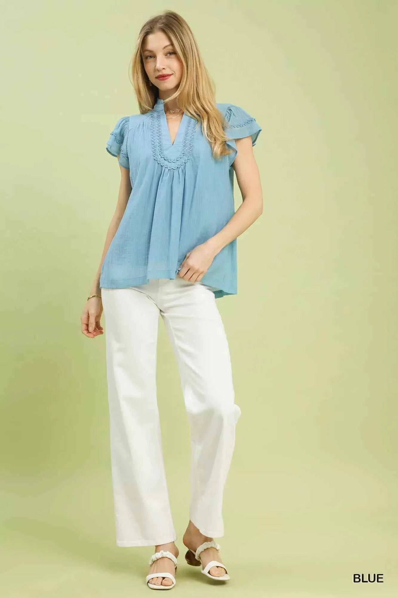 Umgee Scalloped Trim Flutter Sleeve Top 8ba532db-5910-46b7-8e87-73d90b17b72e-Max-Origin