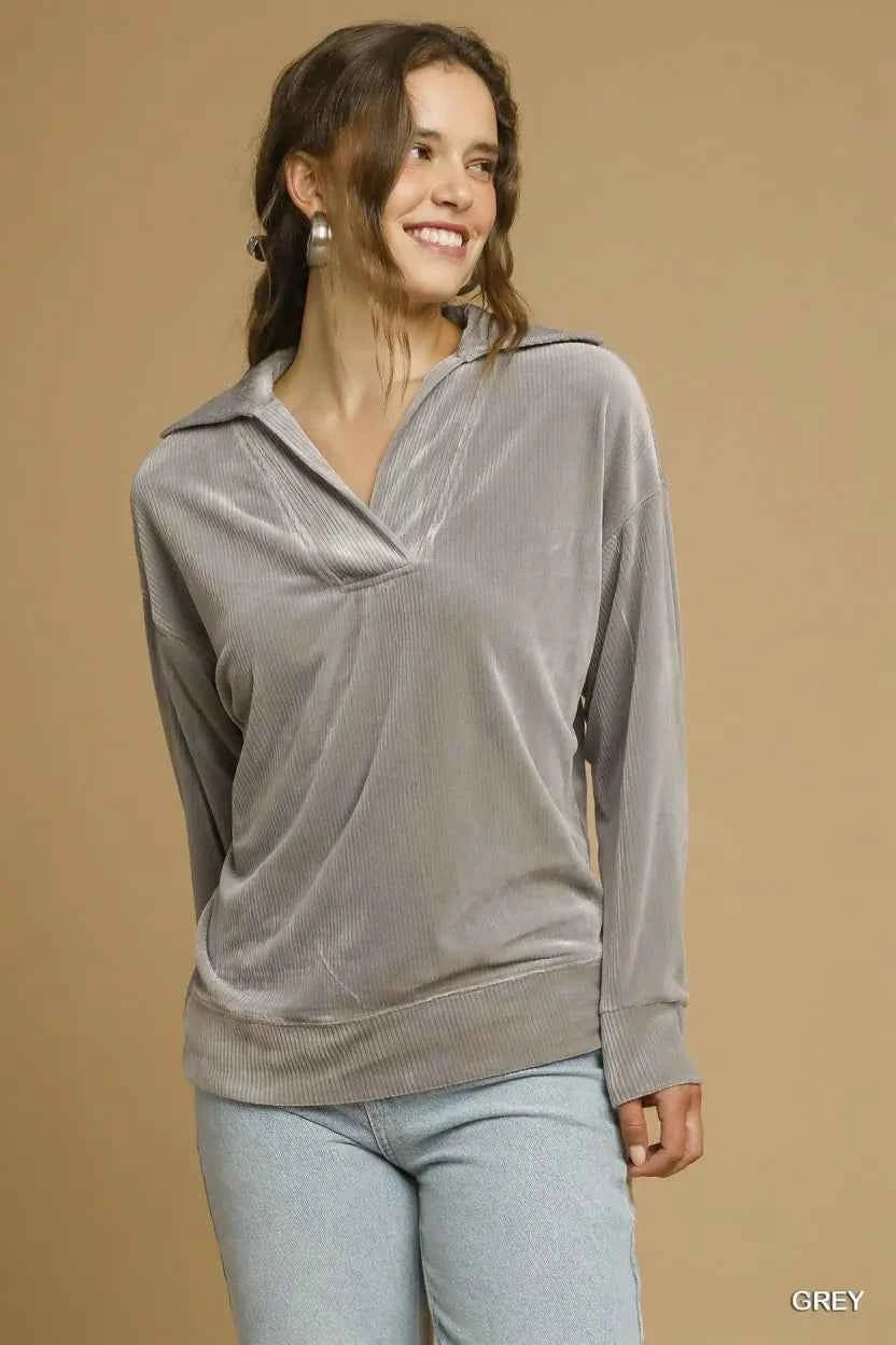 Umgee Soft Thermal Collared Long Sleeve Top GREY 8ba67108-f5bc-4d7e-9297-37a45bcbbde0-Max-Origin