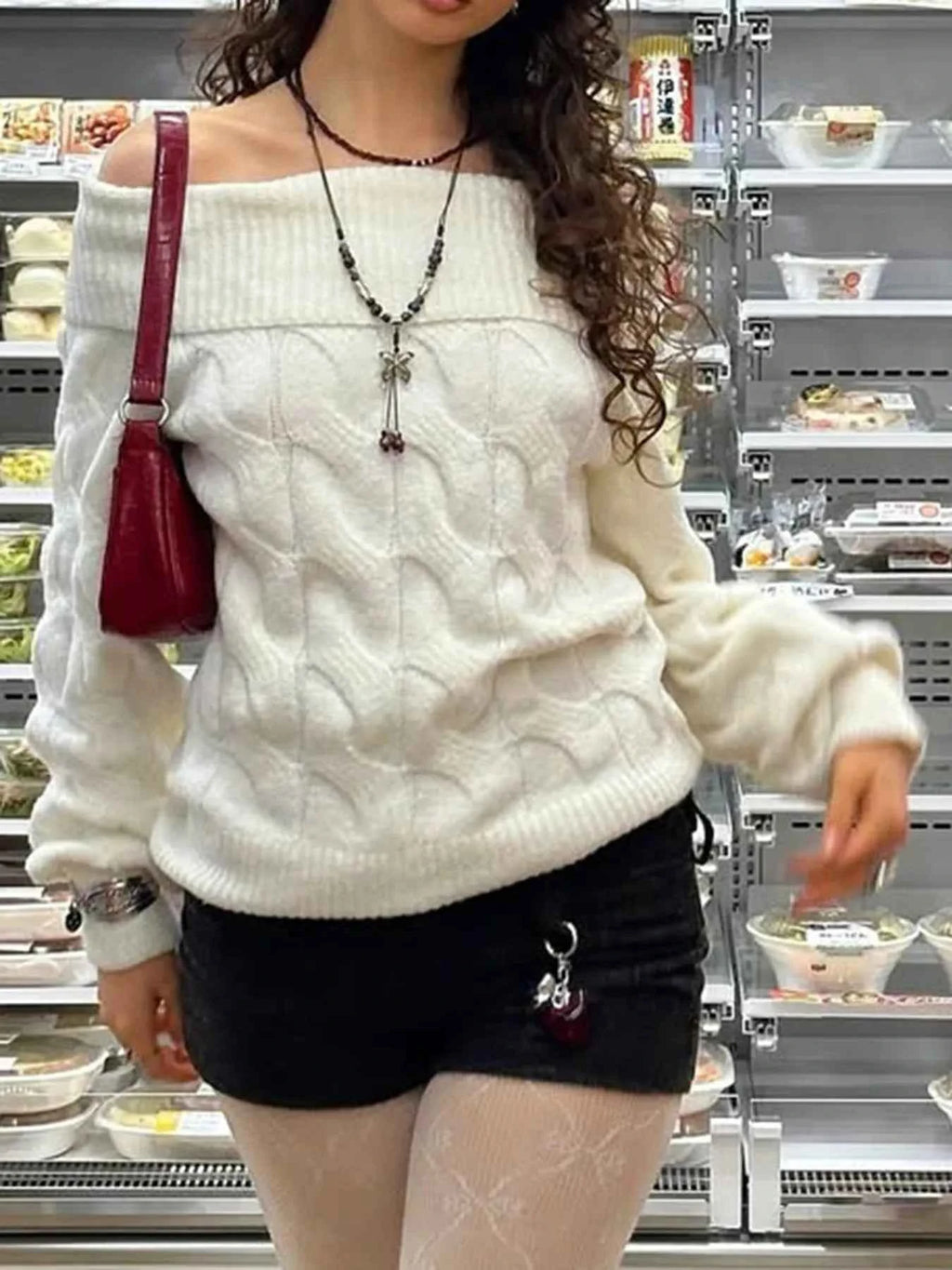 Cable Knit Off-Shoulder Sweater 8babebdc1b0947118b5a7faff4816512-Max-Origin