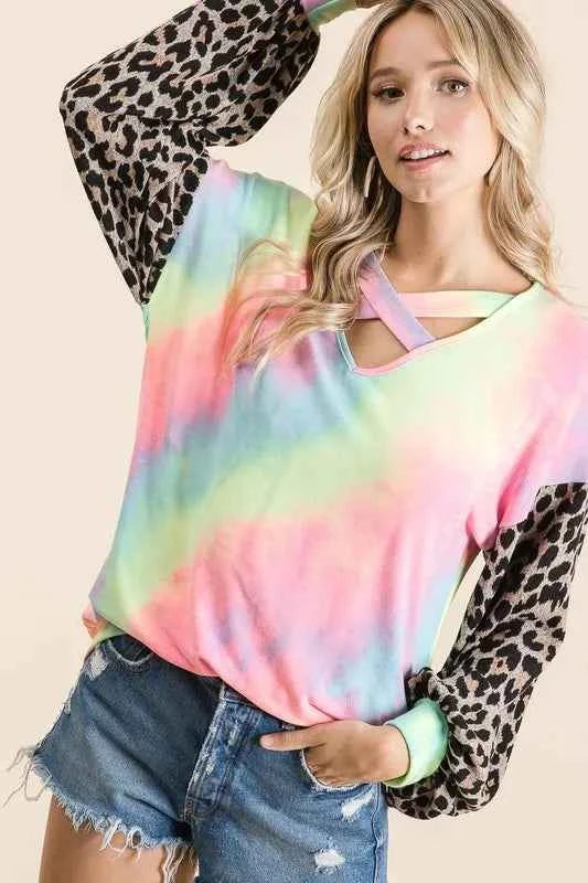 Tie Dye Terry Top with Leopard Puff Sleeves PASTEL TIE DYE 8bb392a4139443ec9ce50d30f4f02235-Max-Origin