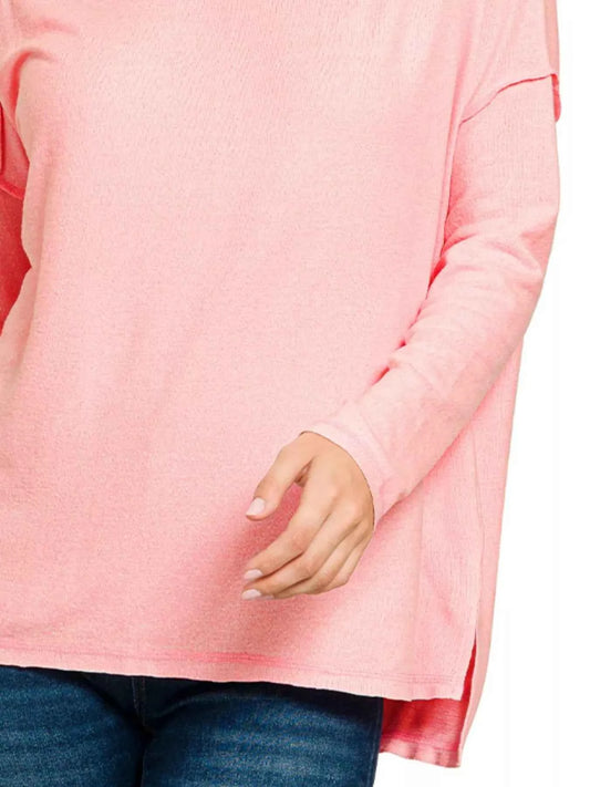 Full Size Melange Hacci Exposed Seam Hi-low Tee Plus Size 8bc0acfb-7037-4c87-bece-b8feb1e1d1bc-Max-Origin