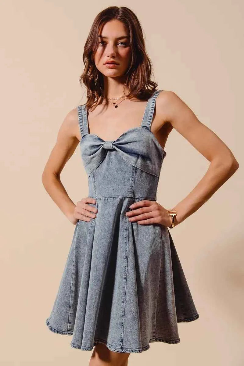 Mineral Washed Bow Ribbon Denim Flare Dress 8bc7981d5373477587d95b5f44bc5695-Max-Origin