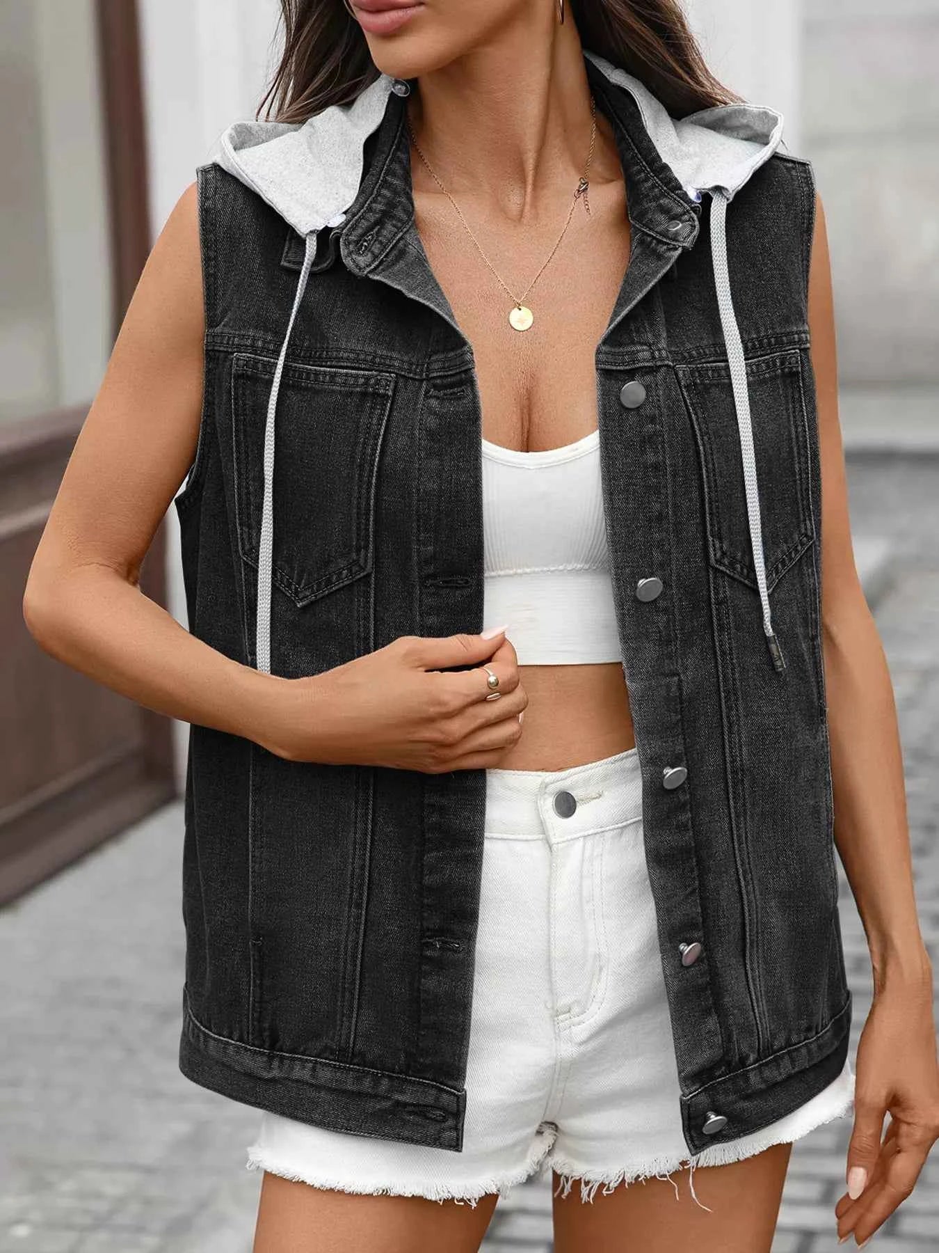Button Up Removable Hooded Sleeveless Denim Jacket Black 8bc7fb0f3ab04c7d9ef810aa111e2b1f-Max-Origin