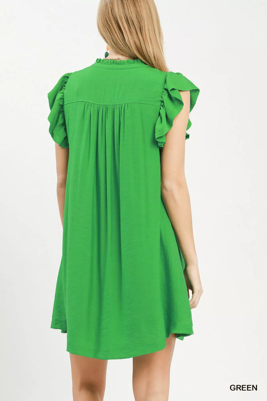 Ruffle Sleeve Henley Shift Dress 8bd7473e-d717-487a-9829-37815e7f4f8a-Max-Origin