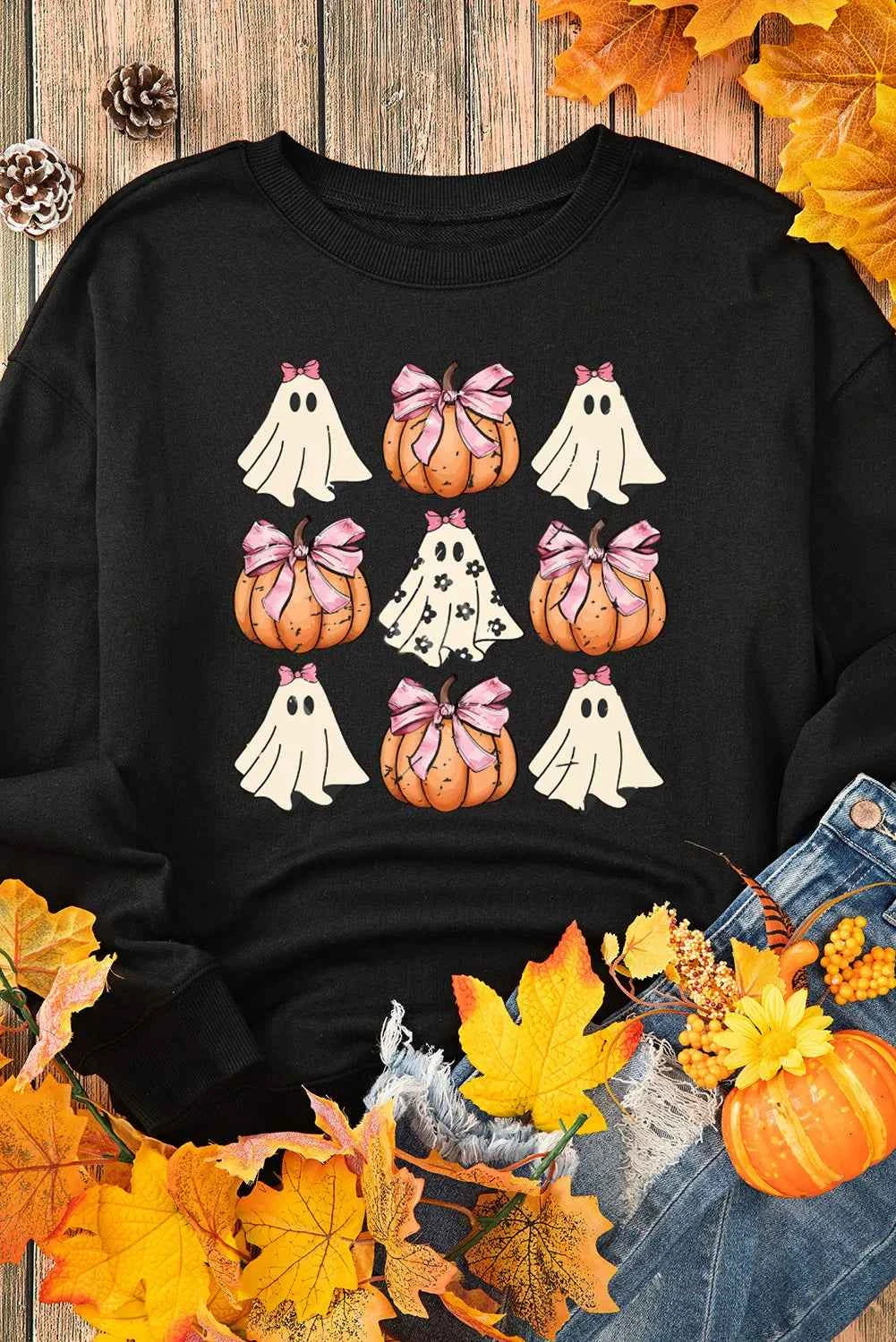 Pumpkin & Ghost Round Neck Long Sleeve Sweatshirt 8bdeac14-dc01-4664-989b-25ddf92af77c-Max