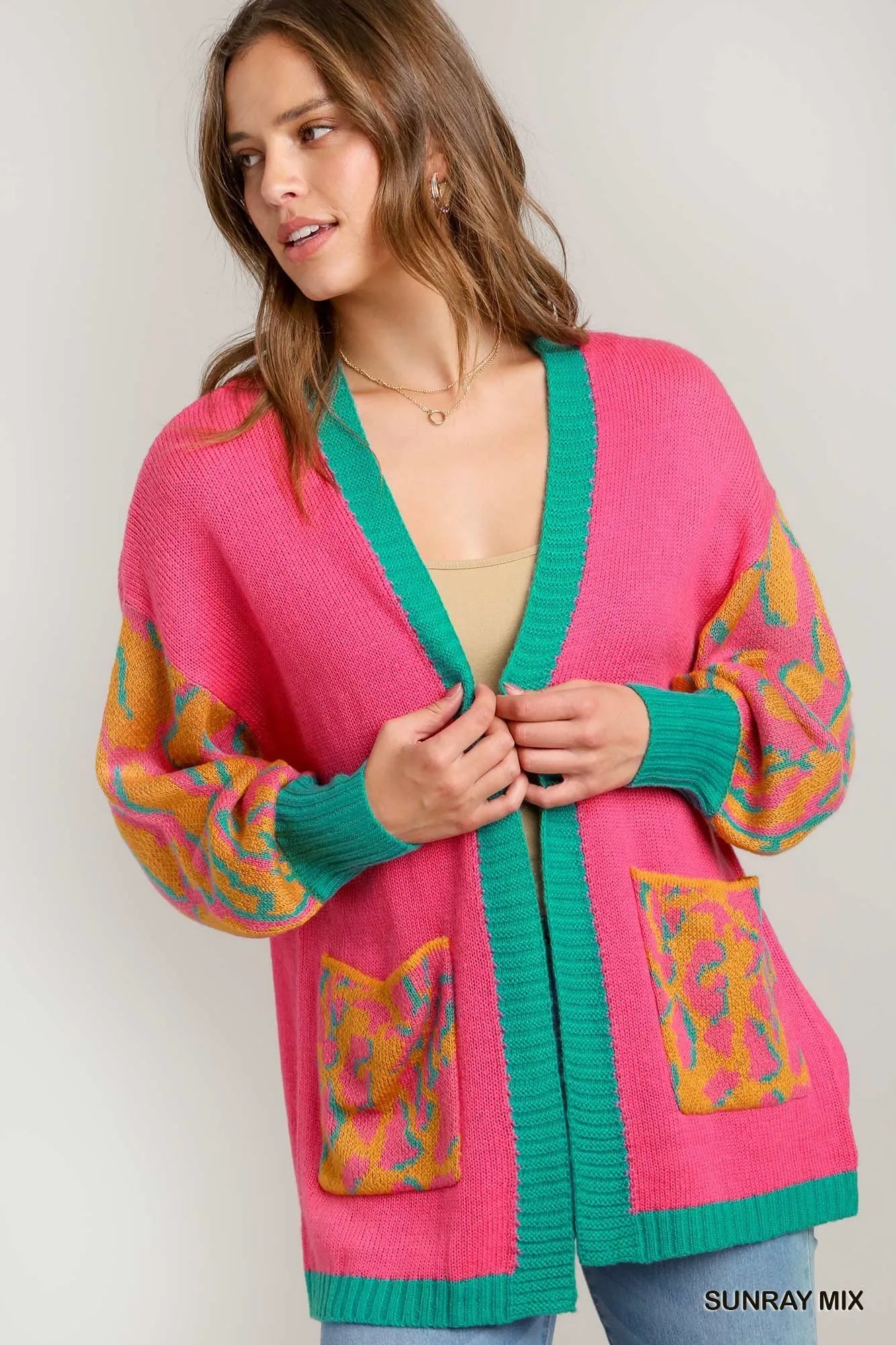 Umgee Animal Print Open Front Sweater Cardigan SUNRAY MIX 8be3a476-8fe1-4096-95e4-8927ac74b008-Max-Origin