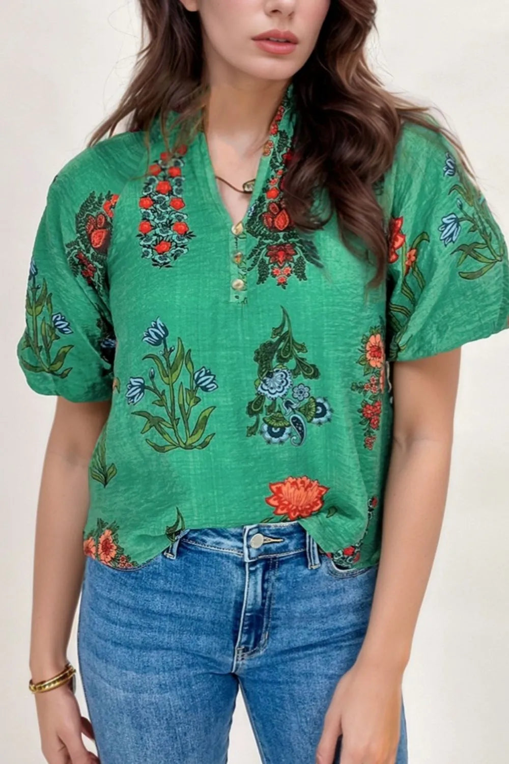 Floral Print Notched Short Sleeve Blouse 8be72e96-d879-4d77-baae-8a189ec79499-Max-Origin