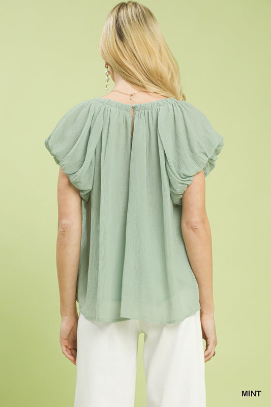 Crinkle Flutter Sleeve Peasant Top 8be87586-afbf-4e00-a2e5-b6eceff00b77-Max