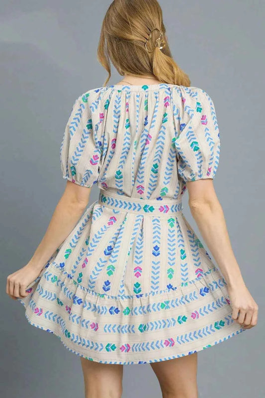 Printed Tie Waist Puff Short Sleeve Mini Dress 8be9197f-9016-4bf6-b1ef-bfb3c09dd3cc-Max-Origin