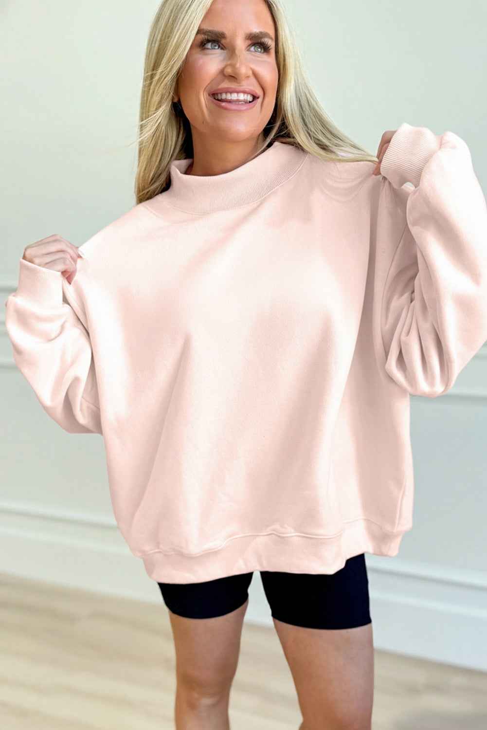 Sea Green Oversize Blessed Embroidered Mock Neck Sweatshirt 8bf0860c362e1ea4