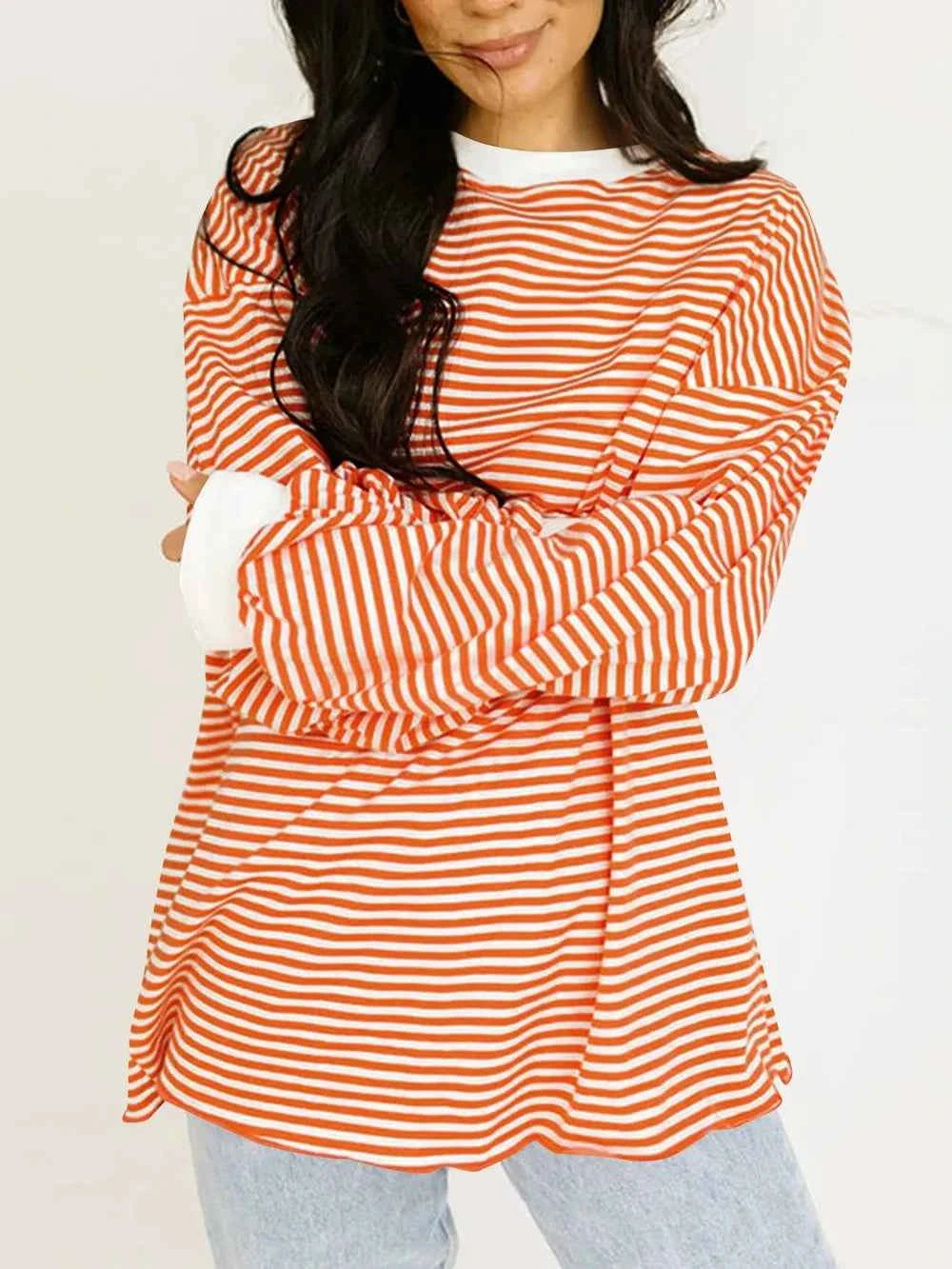 Contrast Striped Long Sleeve Sweatshirt 8bf1255a-7463-4197-b869-8b7c5d5f1448-Max