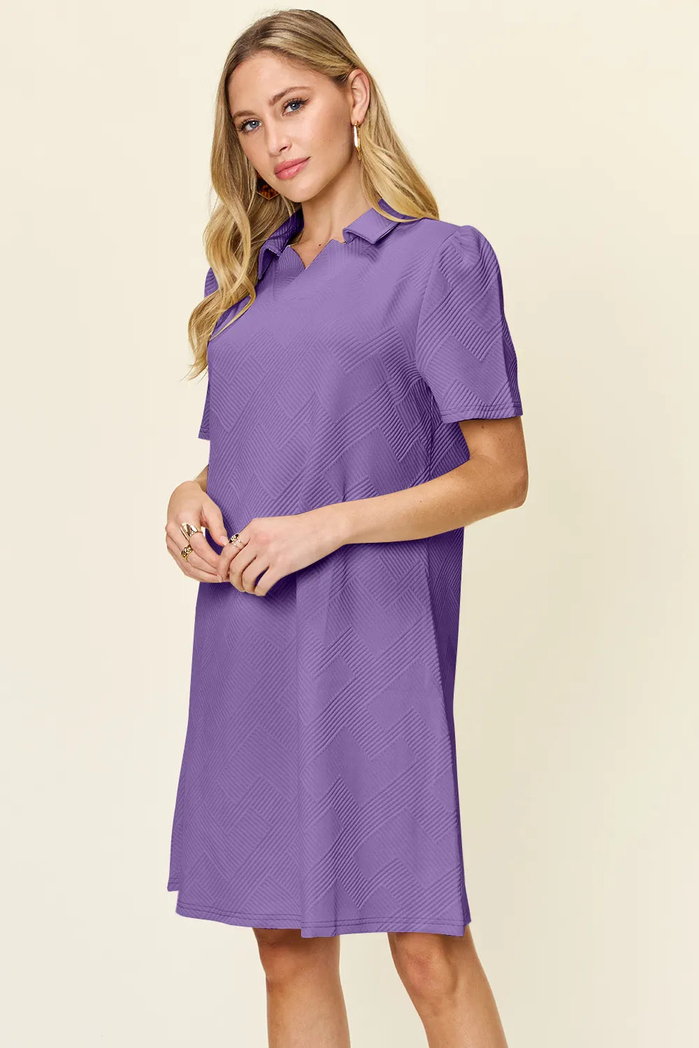 Double Take Full Size Texture Collared Neck Short Sleeve Dress 8bf7b223-1d64-4f73-8210-90193bd4ee3a-Max