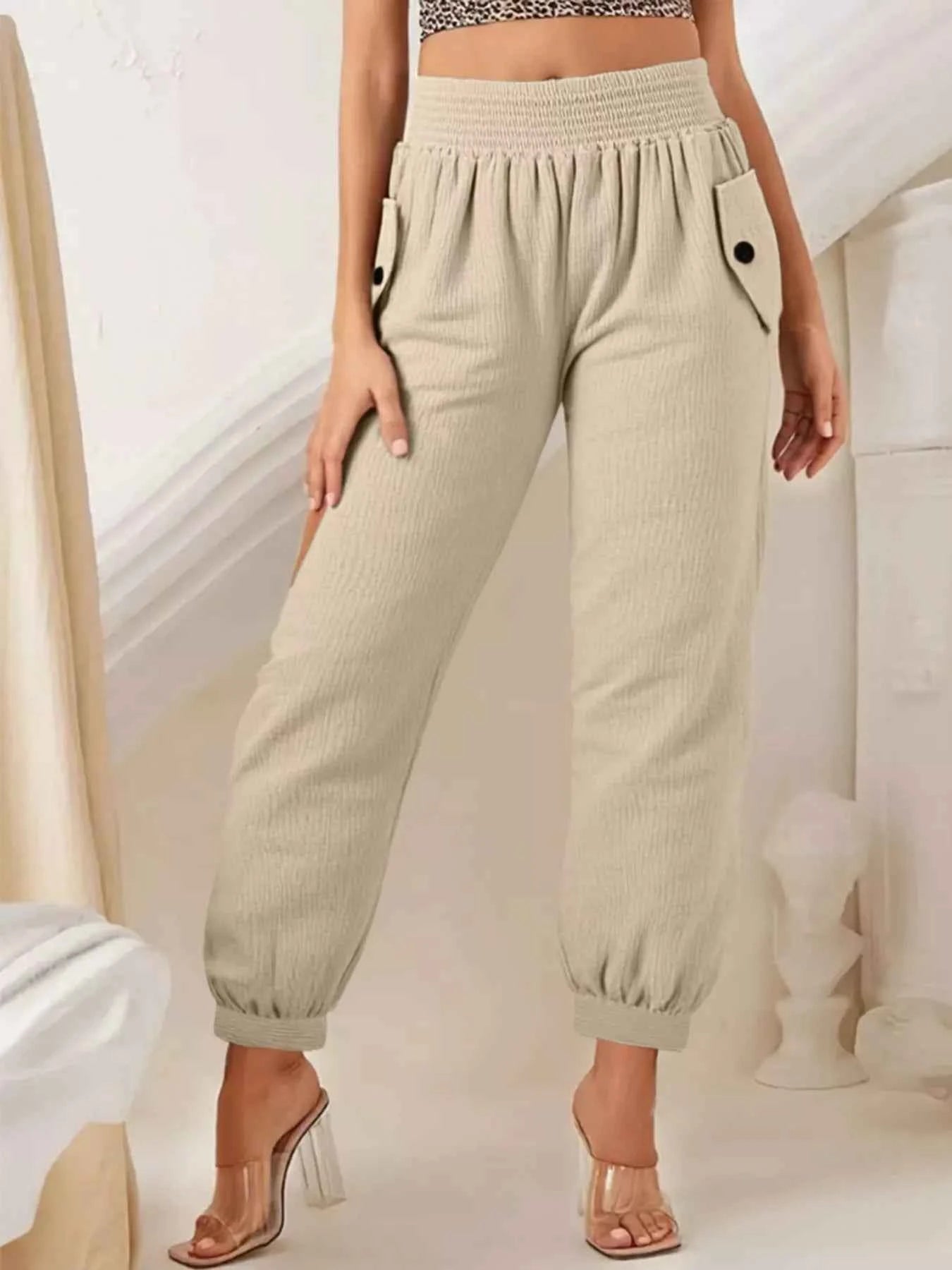 Smocked Textured Casual Pants 8bfd759a-a4ae-421f-854f-17ee0155876f-Max-Origin