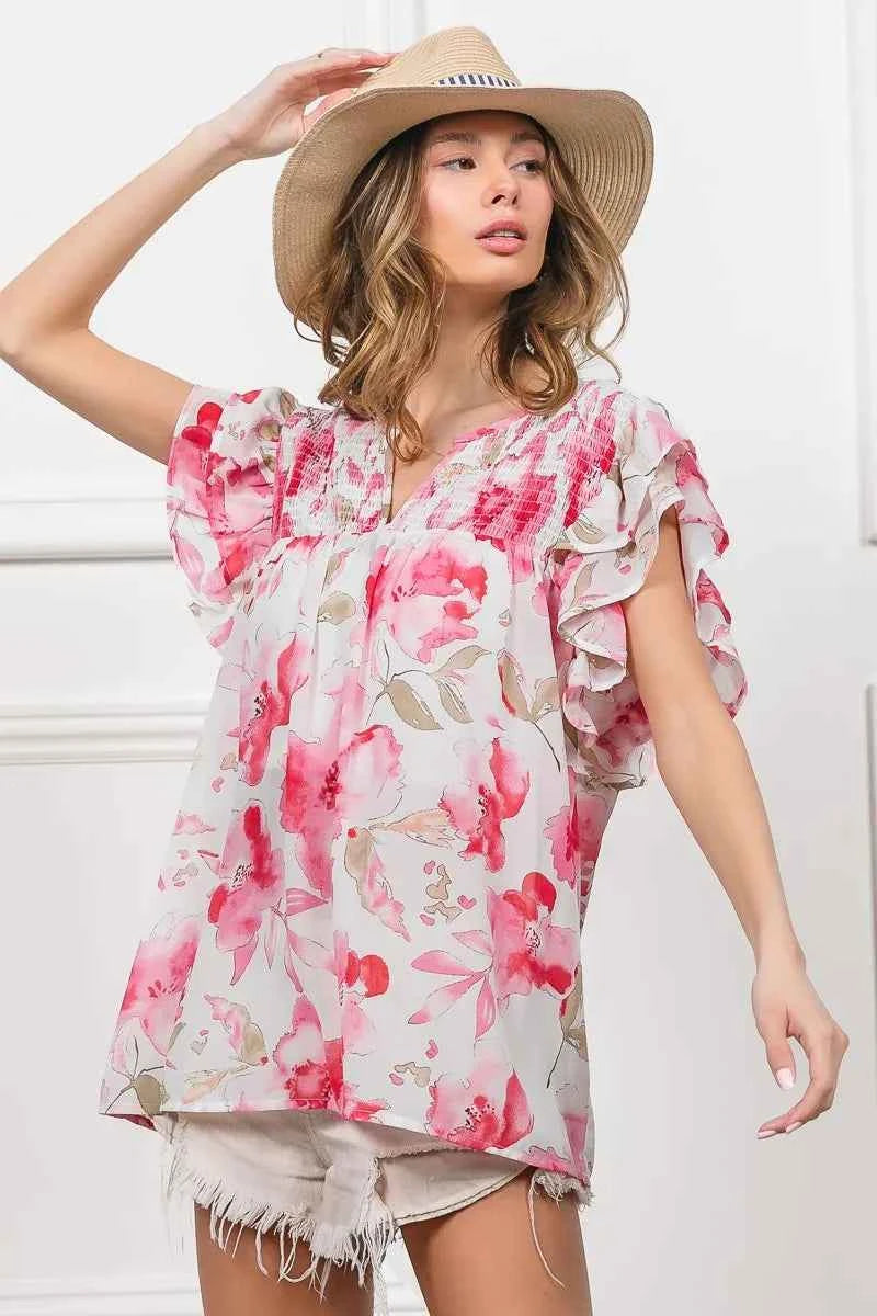 BiBi Floral Print Flutter Sheer Top 8c00e8930a9142fabfbbfa860b8e98b7-Max-Origin